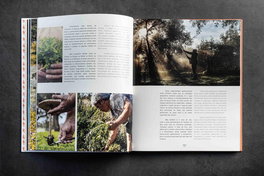 Página 41 do livro Sabores do Tacho Alentejo com recolha de ingredientes e fotografia rural